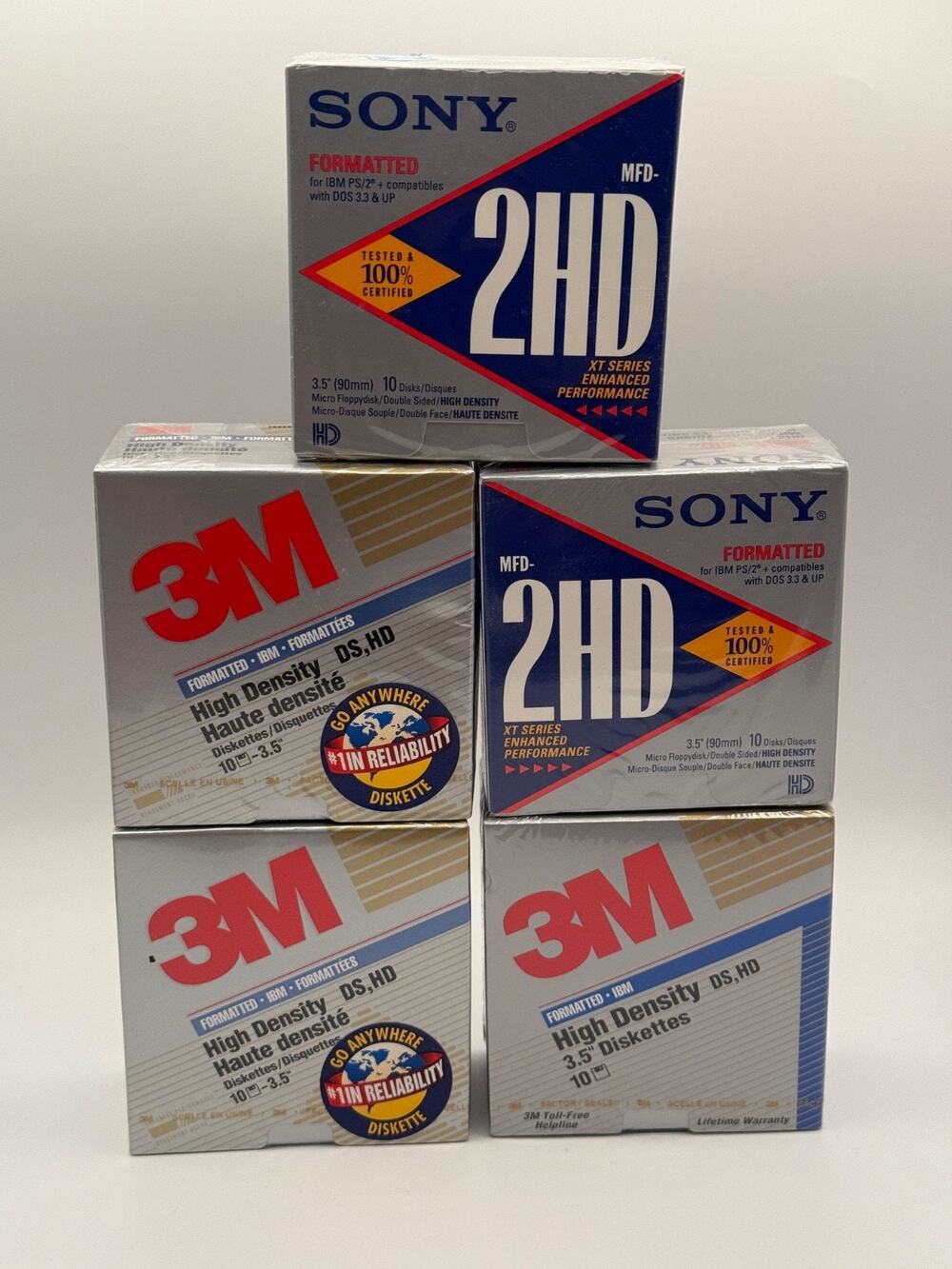 Vintage 3M Sony 3.5" Floppy Disks 1.44MB Lot 5 Sealed Boxes 50 Disks